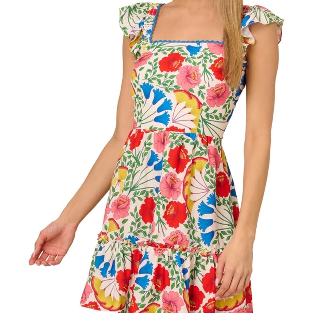 Colorful Floral Ruffle Sleeve Mini Dress